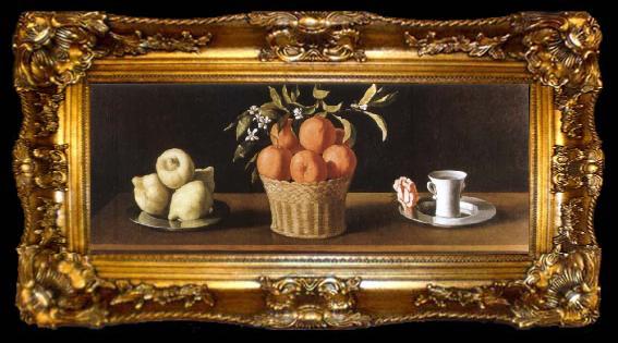 framed  Francisco de Zurbaran still life with lemons,oranges and a rose, ta009-2